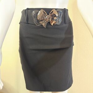 Chic Black Pencil Skirt with Metal Bow Accent NWOT
